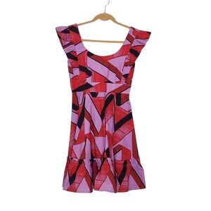 Tuckernuck XS Weslen Thistle Vines Flutter Sleeve Ruffle Hem Back Bow Mini Dress